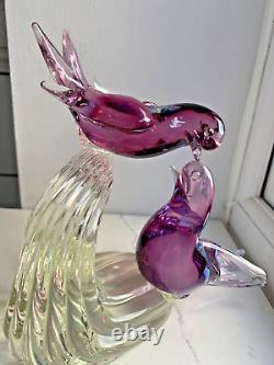 Vintage Murano Vincenzo Nason glass sculpture sommerso glass birds on branch 7H
