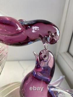 Vintage Murano Vincenzo Nason glass sculpture sommerso glass birds on branch 7H