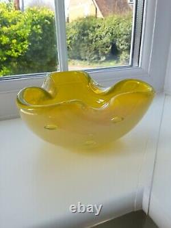 Vintage Murano yellow opalescent bullecant art glass bowl C1960's A. Seguso