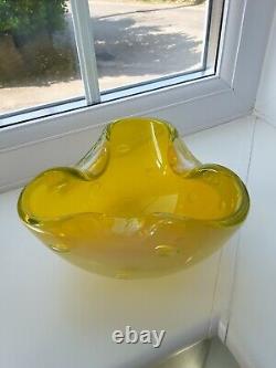 Vintage Murano yellow opalescent bullecant art glass bowl C1960's A. Seguso