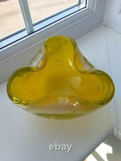 Vintage Murano yellow opalescent bullecant art glass bowl C1960's A. Seguso