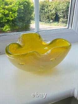 Vintage Murano yellow opalescent bullecant art glass bowl C1960's A. Seguso