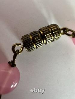 Vintage Necklace Wedding Glass Beads Rectangle Pink Art Glass Barrel Clasp