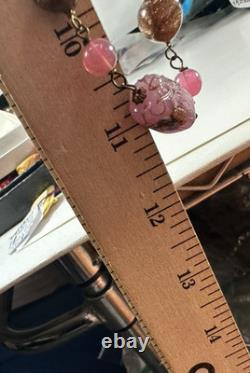 Vintage Necklace Wedding Glass Beads Rectangle Pink Art Glass Barrel Clasp Vintage Necklace Wedding Glass Beads Rectangle Pink Art Glass Barrel Clasp