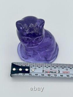 Vintage Neodymium Alexandrite Art Glass Cat Sitting Kitty Selenium GLOWS Pink