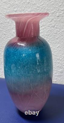 Vintage Nourot Glass Studio Signed G. A. Cooke Blue Pink Art Glass Vase 8.5
