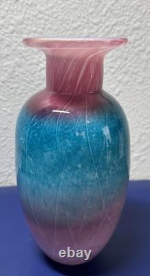 Vintage Nourot Glass Studio Signed G. A. Cooke Blue Pink Art Glass Vase 8.5