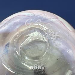 Vintage Nourot Glass Studio Signed G. A. Cooke Blue Pink Art Glass Vase 8.5