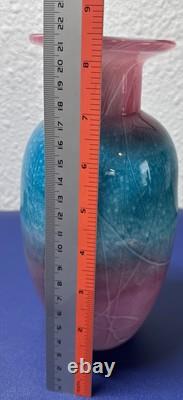 Vintage Nourot Glass Studio Signed G. A. Cooke Blue Pink Art Glass Vase 8.5