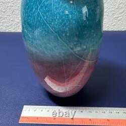 Vintage Nourot Glass Studio Signed G. A. Cooke Blue Pink Art Glass Vase 8.5