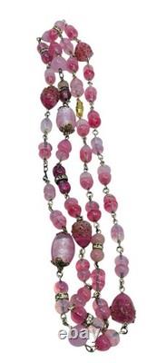 Vintage Old 1930's Pink Art Glass Bead Flapper Necklace 40 Long Barrel Clasp