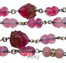 Vintage Old 1930's Pink Art Glass Bead Flapper Necklace 40 Long Barrel Clasp