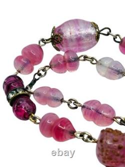 Vintage Old 1930's Pink Art Glass Bead Flapper Necklace 40 Long Barrel Clasp