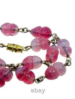 Vintage Old 1930's Pink Art Glass Bead Flapper Necklace 40 Long Barrel Clasp