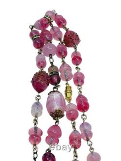 Vintage Old 1930's Pink Art Glass Bead Flapper Necklace 40 Long Barrel Clasp