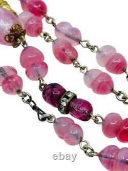 Vintage Old 1930's Pink Art Glass Bead Flapper Necklace 40 Long Barrel Clasp