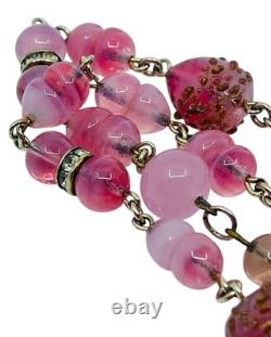 Vintage Old 1930's Pink Art Glass Bead Flapper Necklace 40 Long Barrel Clasp