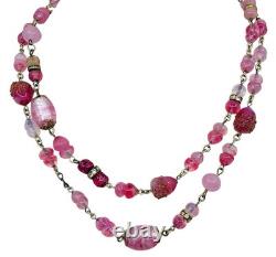 Vintage Old 1930's Pink Art Glass Bead Flapper Necklace 40 Long Barrel Clasp