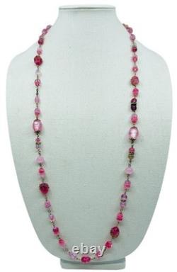 Vintage Old 1930's Pink Art Glass Bead Flapper Necklace 40 Long Barrel Clasp