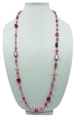 Vintage Old 1930's Pink Art Glass Bead Flapper Necklace 40 Long Barrel Clasp