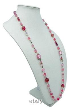 Vintage Old 1930's Pink Art Glass Bead Flapper Necklace 40 Long Barrel Clasp