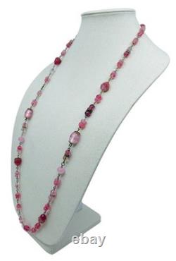 Vintage Old 1930's Pink Art Glass Bead Flapper Necklace 40 Long Barrel Clasp