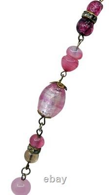 Vintage Old 1930's Pink Art Glass Bead Flapper Necklace 40 Long Barrel Clasp