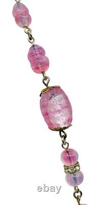 Vintage Old 1930's Pink Art Glass Bead Flapper Necklace 40 Long Barrel Clasp