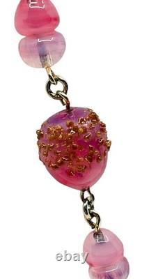Vintage Old 1930's Pink Art Glass Bead Flapper Necklace 40 Long Barrel Clasp
