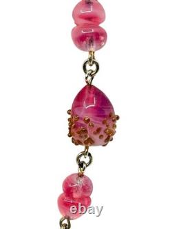 Vintage Old 1930's Pink Art Glass Bead Flapper Necklace 40 Long Barrel Clasp