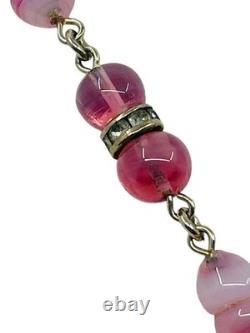 Vintage Old 1930's Pink Art Glass Bead Flapper Necklace 40 Long Barrel Clasp