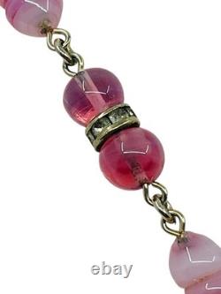 Vintage Old 1930's Pink Art Glass Bead Flapper Necklace 40 Long Barrel Clasp