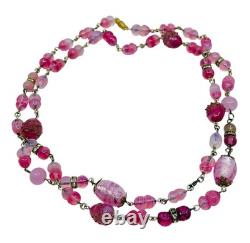 Vintage Old 1930's Pink Art Glass Bead Flapper Necklace 40 Long Barrel Clasp