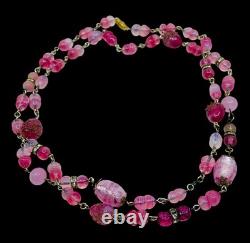 Vintage Old 1930's Pink Art Glass Bead Flapper Necklace 40 Long Barrel Clasp