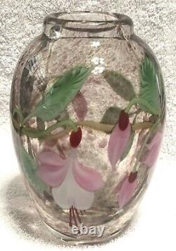 Vintage Orient & Flume Studio Art Glass Vase Pink Floral Design Signed/Numbered