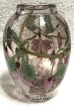 Vintage Orient & Flume Studio Art Glass Vase Pink Floral Design Signed/Numbered
