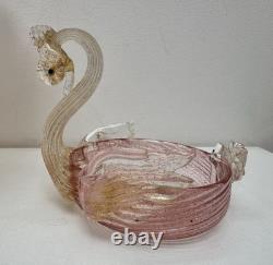 Vintage Original MURANO Art Glass SALVIATI Pink Aventurine Centrepiece Swan Set