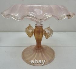 Vintage Original MURANO Art Glass SALVIATI Pink Aventurine Centrepiece Swan Set