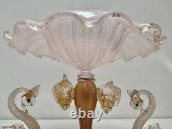 Vintage Original MURANO Art Glass SALVIATI Pink Aventurine Centrepiece Swan Set