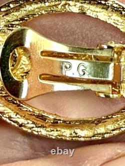 Vintage P. G. Designer Clip-On Earrings -Pink Art Glass Drops, Textured Gold Tone