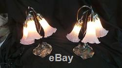 Vintage Pair Of Art Deco Style Lamps With Pink Tulip Glass Shades