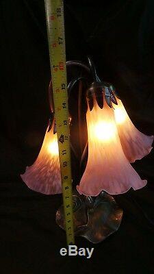 Vintage Pair Of Art Deco Style Lamps With Pink Tulip Glass Shades