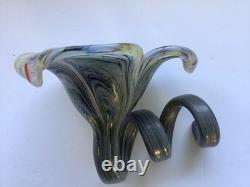 Vintage Pair Of Hand Blown MURANO ART GLASS CURLED STEM LILY FLOWERS Labelled EX