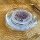 Vintage Paperweight Art Glass round disk shaped pink flower white & clear glass