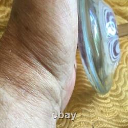 Vintage Paperweight Art Glass round disk shaped pink flower white & clear glass