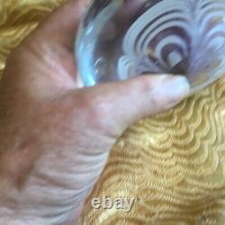 Vintage Paperweight Art Glass round disk shaped pink flower white & clear glass