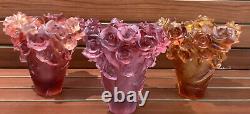 Vintage Pate De Verre Nancy Daum Rose Vase h7 Heavy Glass Art Maker Unknown
