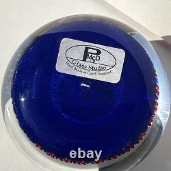 Vintage Peter McDougall Glass Studios Closepack Millefiori Pink Blue Paperweight