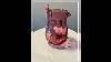 Vintage Pilgrim Cranberry Pitcher With Clear Handle Hand Blown With Gold Pink Art Glass Great Gif