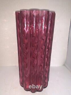 Vintage Pilgrim Glass Art Cylinder IONIC Vase Cranberry Pink Ribbed Spiral